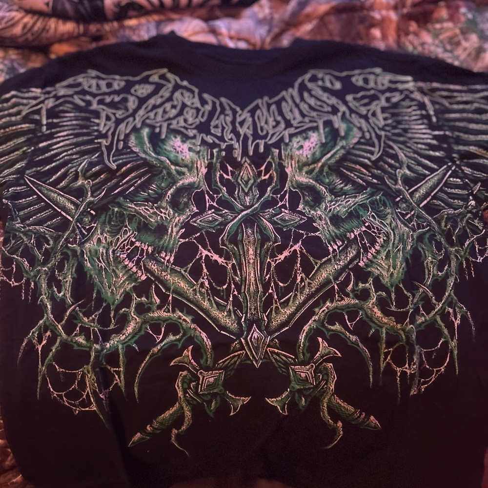 Affliction Black and Green Graphic Tee
